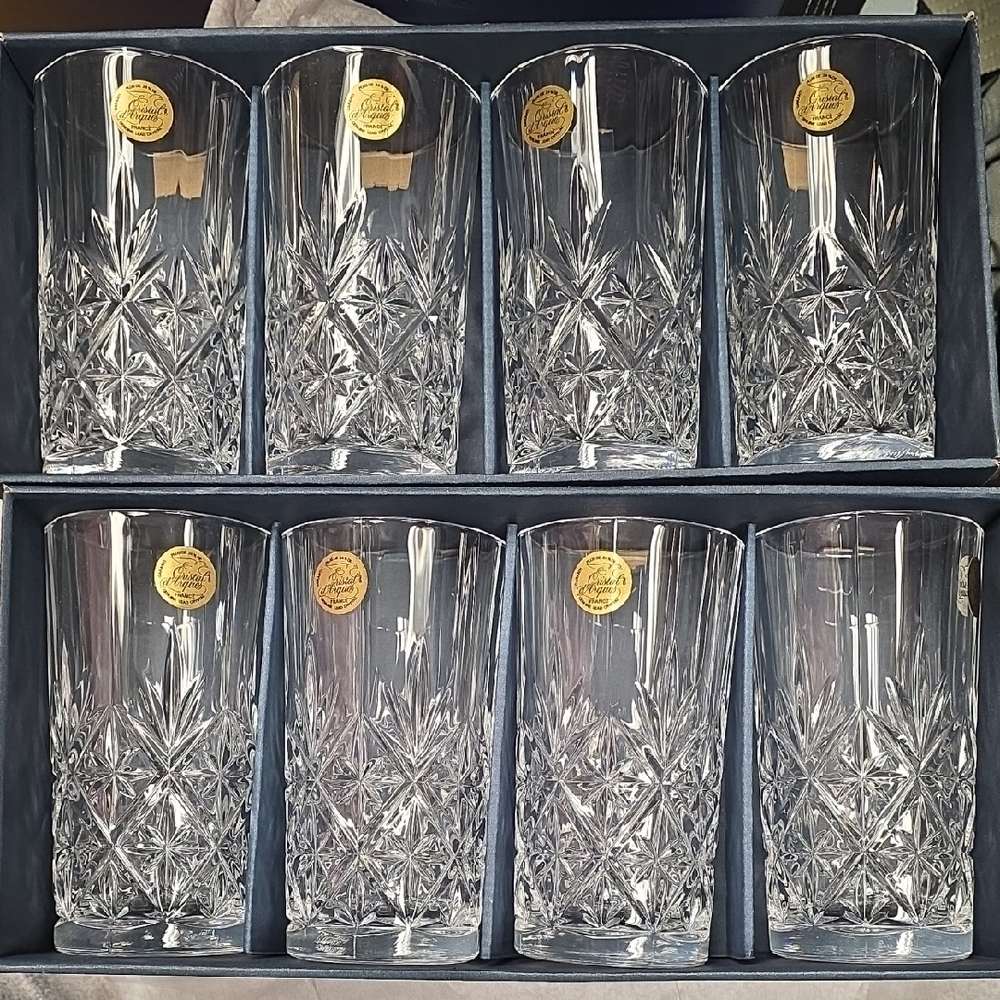 Cristal D'Arques France Danube Set Of 8 12oz Glasses In Box